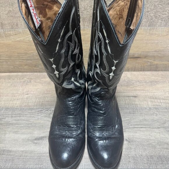 Tony Lama Bonham Black Ostrich Western Boots Men's Size 8 - Picture 2 of 7